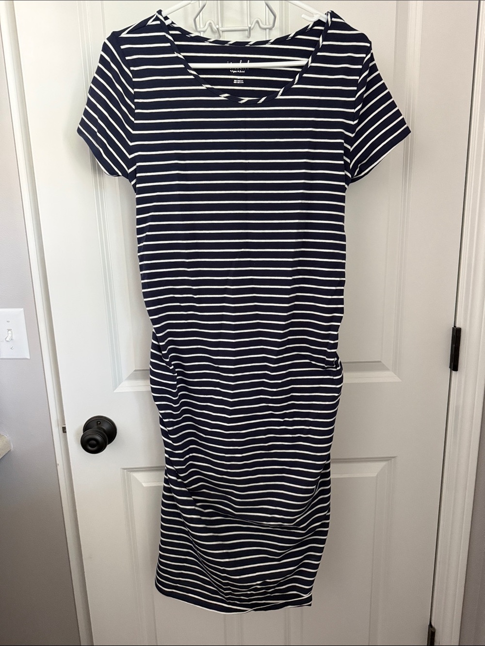 Striped Navy and White Short-Sleeve Maternity Dress